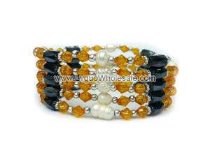 36inch Freshwater Pearl , Gold Glass Beads, Magnetic Wrap Bracelet Necklace All in One Set